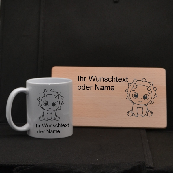 Früchstücksbrettchen mit Tasse -dino